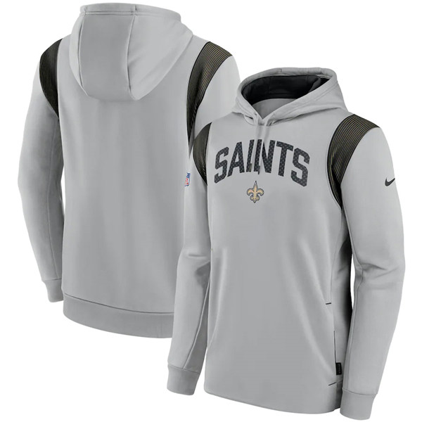 Men's New Orleans Saints Gray Sideline Stack Performance Pullover Hoodie 002